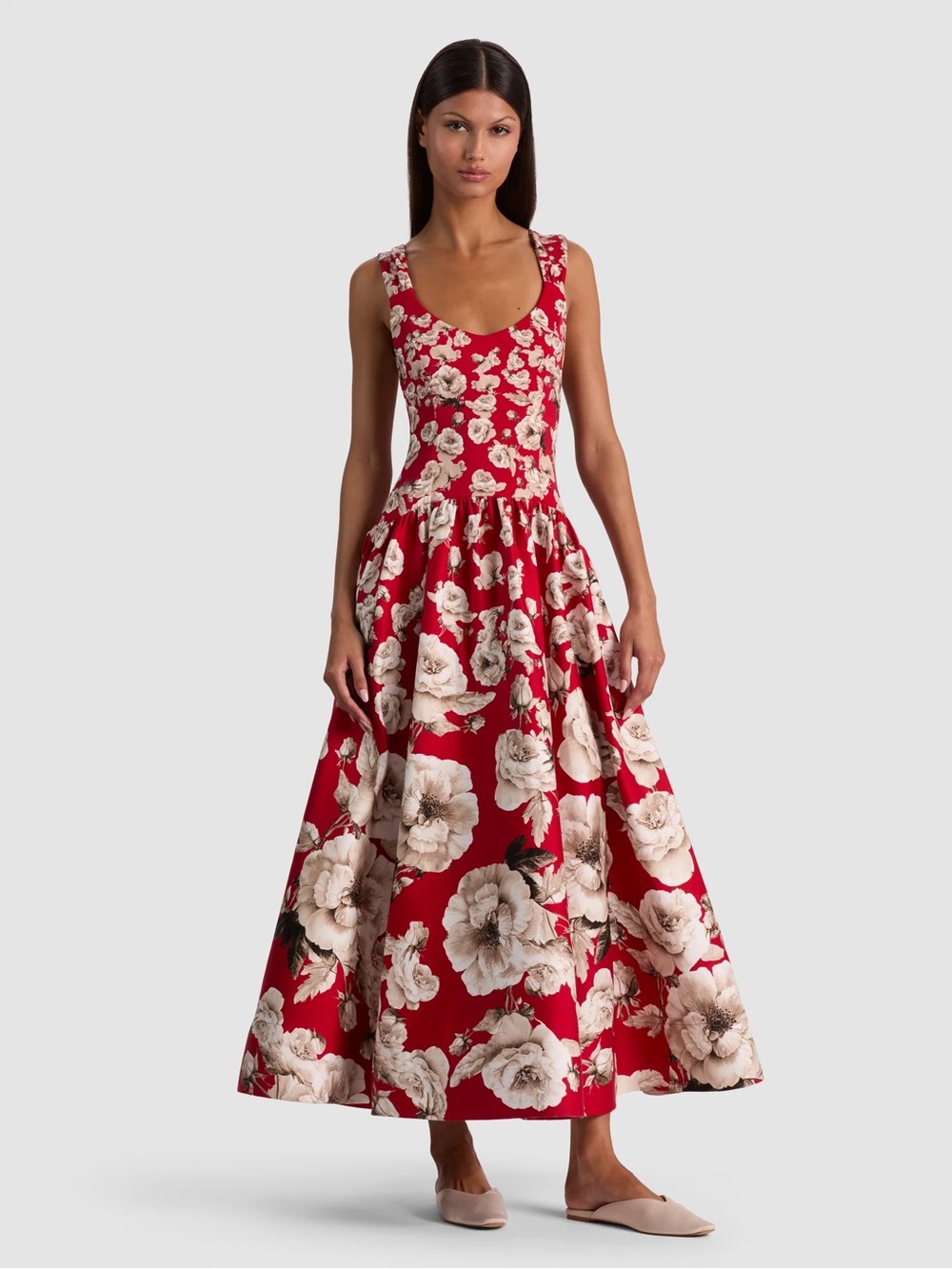 Alice + Olivia Oriana Drop Waist Dress in Rose Garden Lg Hibiscus size 6